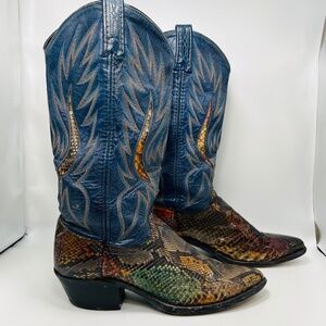 Vintage EMU, Leather, and Snake skin cowgirl Boots.SZ:6M. Multi-Color